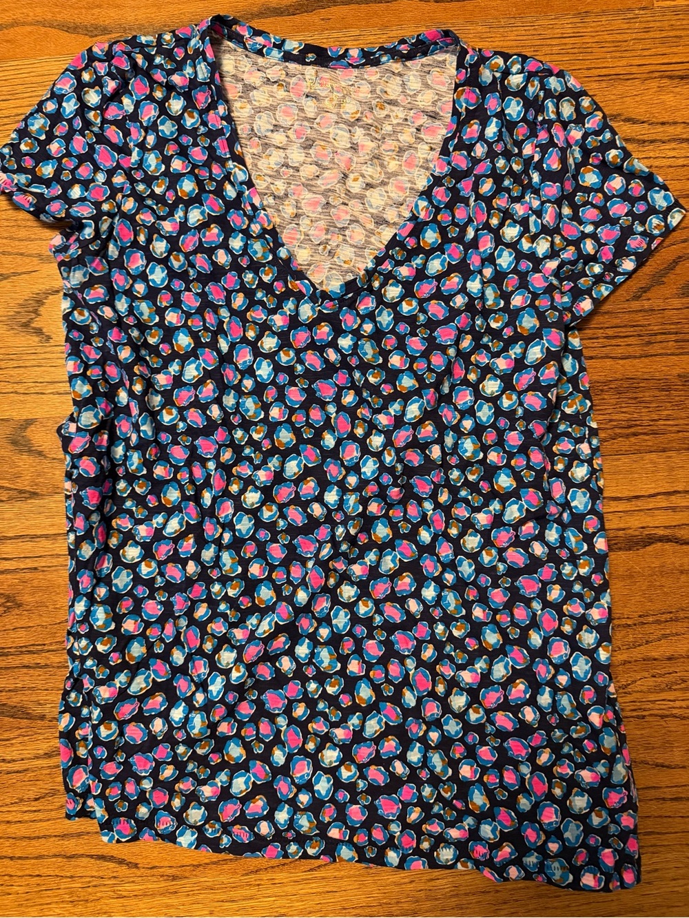 Lilly Pulitzer Navy V-Neck Tee with Pink & Blue Floral Dot Print